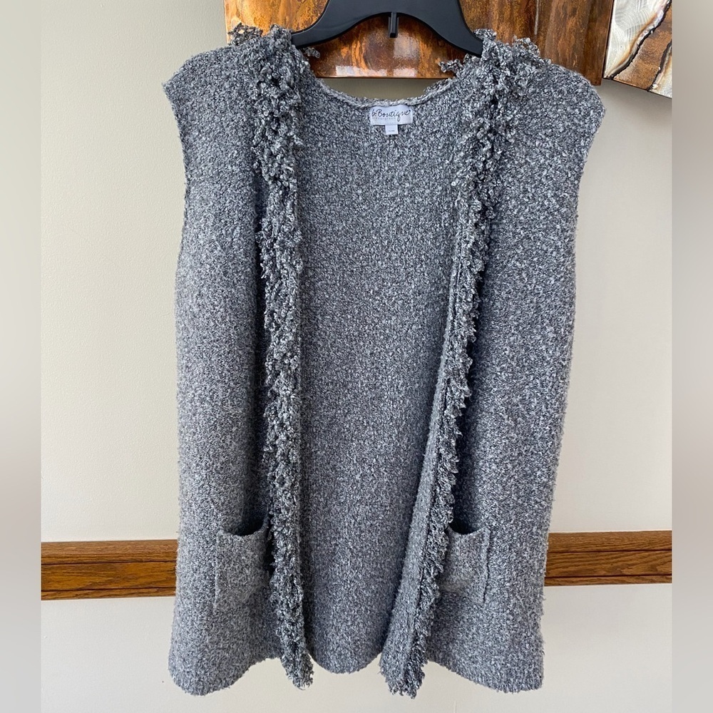 Womens b Boutique Grey Sleeveless Pockets Open Front Cardigan Size S/M Duster